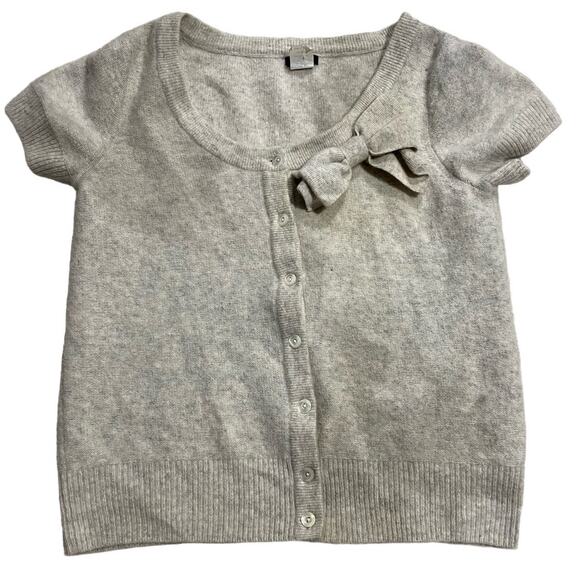 J. Crew Women's Sz Medium Cashmere Wool Blend Bow Crop Cardigan Cap Sleeve Gray - Picture 1 of 8